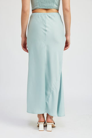 Hot Girl Emory Front Tie Satin Midi Skirt In Aqua