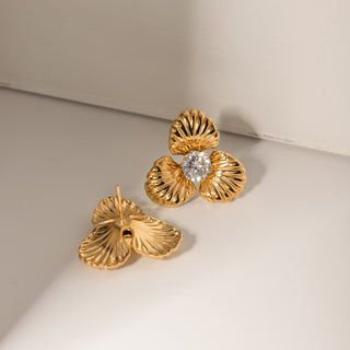 HGA Zircon Flower Shaped Gold Earrings - Hot Girl Apparel