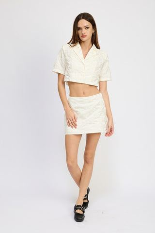 Hot Girl White Orchid Flower Embroidered Mini Skort