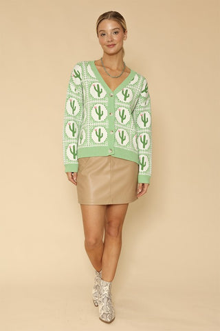 Hot Girl Cactus Tile Knit Cardigan