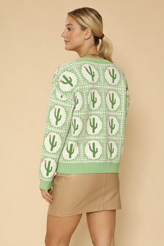 Hot Girl Cactus Tile Knit Cardigan