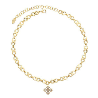 SoCali White Shell Cross 18K Gold Chain Necklace