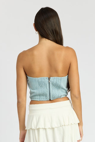 Hot Girl Rosette Denim Corset Top In Light Wash