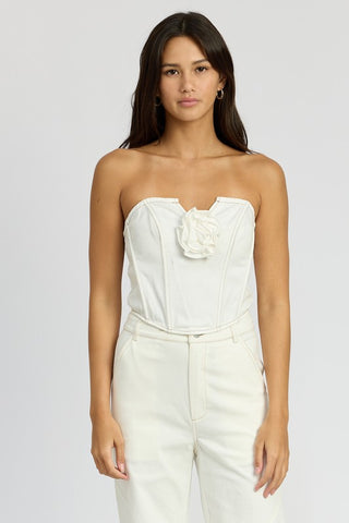 Hot Girl Rosette Denim Corset Top In White