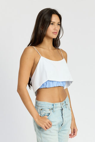 Hot Girl Contrast Layered Cropped Tank In White