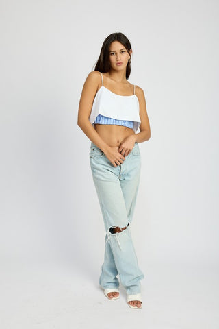 Hot Girl Contrast Layered Cropped Tank In White