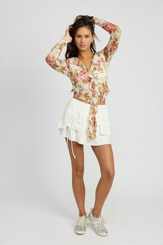 Hot Girl Rohdea Ruffle Floral Mesh Long Sleeve Blouse