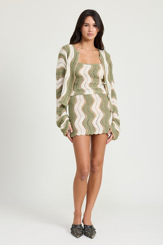 Hot Girl Calabasas Crochet Striped Mini Skirt In Sage