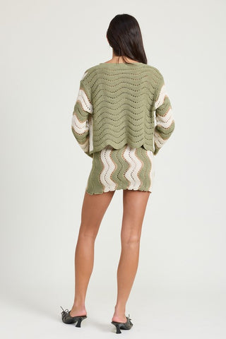 Hot Girl Calabasas Crochet Striped Mini Skirt In Sage