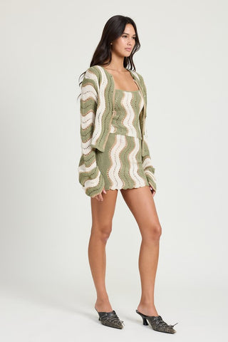 Hot Girl Calabasas Crochet Striped Mini Skirt In Sage