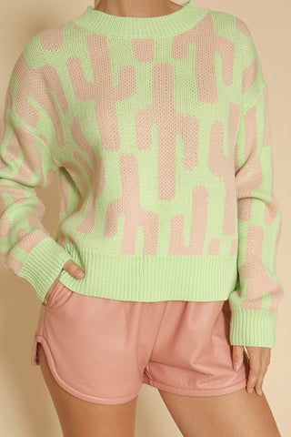 Hot Girl Cropped Neon Cactus Knit Sweater