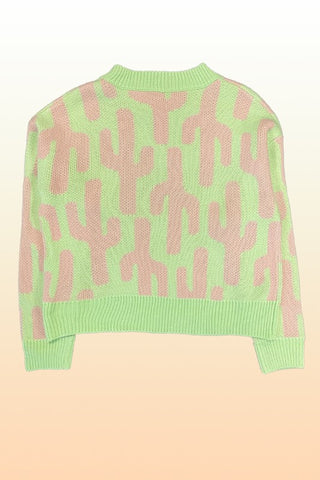 Hot Girl Cropped Neon Cactus Knit Sweater