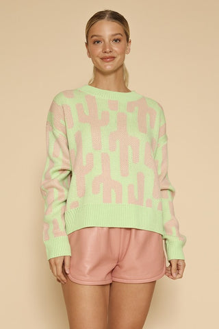 Hot Girl Cropped Neon Cactus Knit Sweater