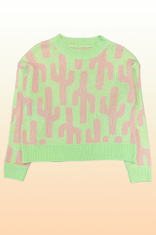 Hot Girl Cropped Neon Cactus Knit Sweater