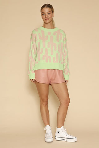 Hot Girl Cropped Neon Cactus Knit Sweater