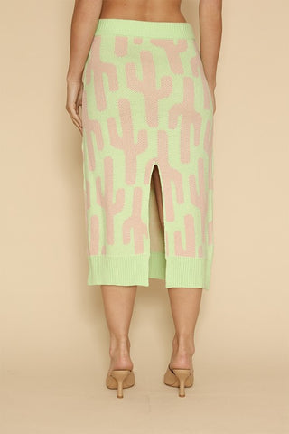 Hot Girl Neon Cactus Knit Midi Skirt