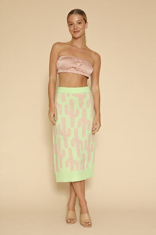 Hot Girl Neon Cactus Knit Midi Skirt