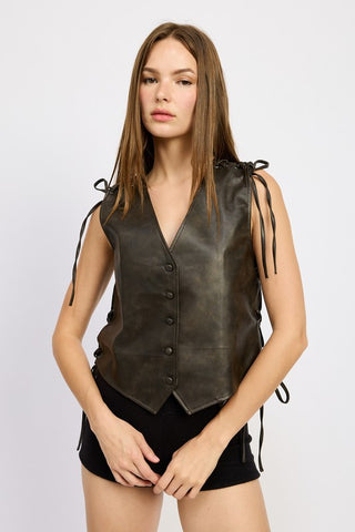 Hot Girl Lace Detail Vegan Leather Vest Top