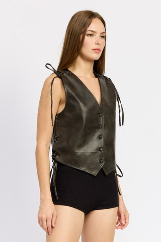 Hot Girl Lace Detail Vegan Leather Vest Top