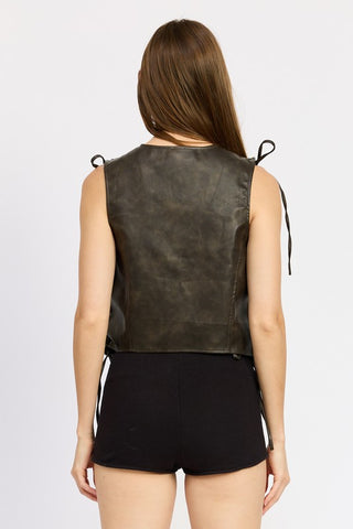 Hot Girl Lace Detail Vegan Leather Vest Top