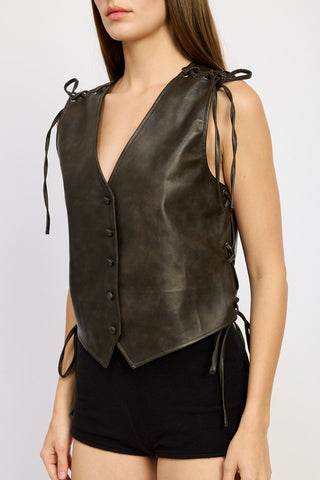 Hot Girl Lace Detail Vegan Leather Vest Top