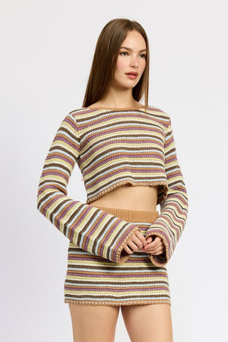 Hot Girl Desert Daze Striped Crochet Long Sleeve Crop Top