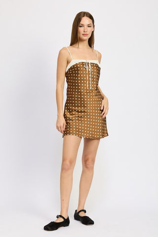 Hot Girl Vintage Look Polka Dot Satin Mini Dress In Brown