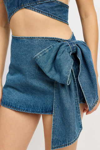 Hot Girl Demi Couture Bow Detail Denim Mini Skirt