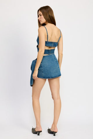 Hot Girl Demi Couture Bow Detail Denim Mini Skirt