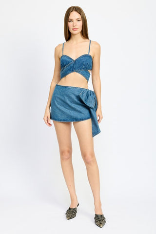 Hot Girl Demi Couture Wrap Detail Denim Crop Top