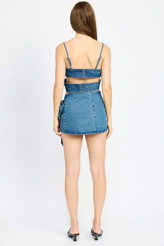 Hot Girl Demi Couture Wrap Detail Denim Crop Top