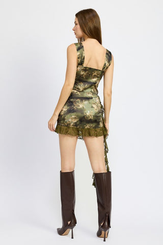 Hot Girl Camo Chic Floral Ruffled Mini Skirt