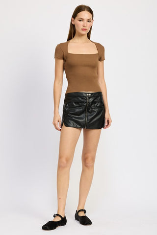 Hot Girl Daria Faux Leather Moto Mini Skirt