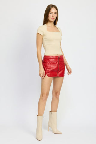 Hot Girl Daria Faux Leather Moto Mini Skirt