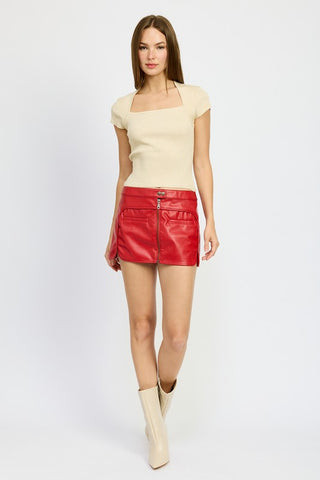 Hot Girl Daria Faux Leather Moto Mini Skirt