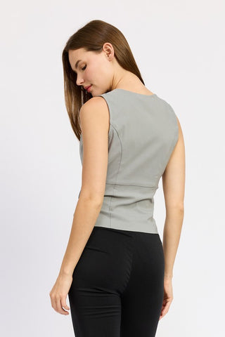 Hot Girl Front Cutout Zippered Sleeveless Utility Top In Grey