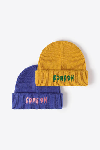 Hot Girl COME ON Embroidered Knit Beanie