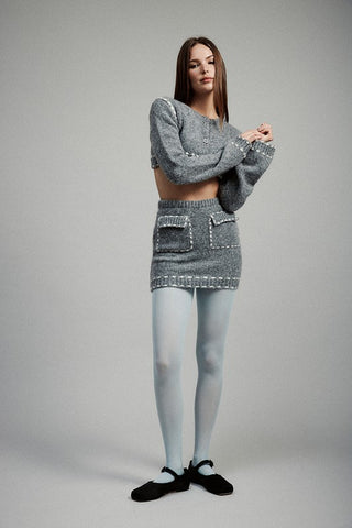 Hot Girl Notting Hill Contrast Stitch Knit Mini Skirt In Grey