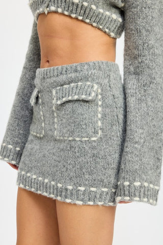 Hot Girl Notting Hill Contrast Stitch Knit Mini Skirt In Grey