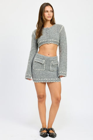 Hot Girl Notting Hill Contrast Stitch Knit Mini Skirt In Grey