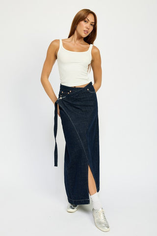 Hot Girl That’s A Wrap Denim Maxi Skirt