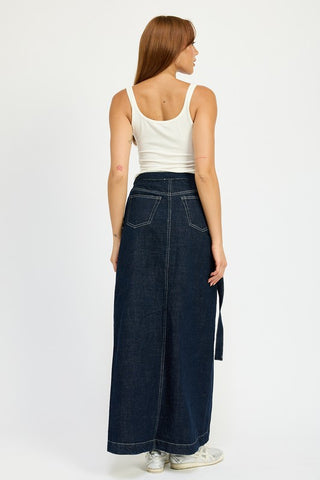 Hot Girl That’s A Wrap Denim Maxi Skirt