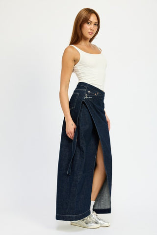 Hot Girl That’s A Wrap Denim Maxi Skirt