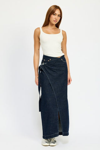 Hot Girl That’s A Wrap Denim Maxi Skirt