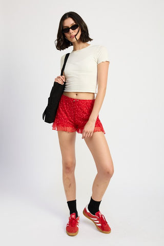 Hot Girl Azalea Floral Ruffle Jersey Shorts In Red