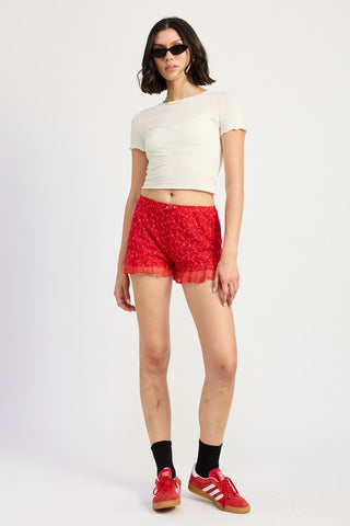 Hot Girl Azalea Floral Ruffle Jersey Shorts In Red