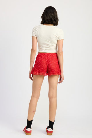 Hot Girl Azalea Floral Ruffle Jersey Shorts In Red