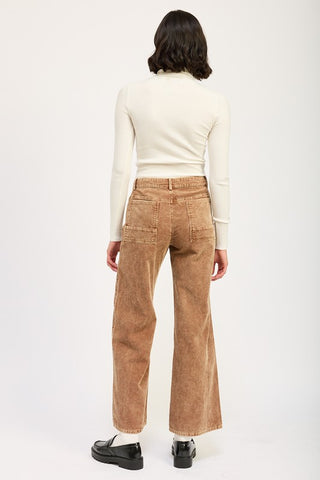 Hot Girl Distressed Corduroy Pants In Camel