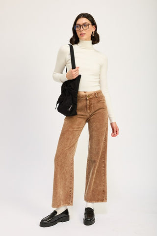 Hot Girl Distressed Corduroy Pants In Camel