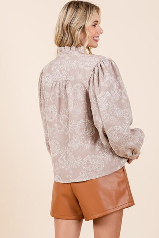 Hot Girl GeeGee Paisley Eyelet Laced Button-Up Long Sleeve Blouse